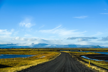 Fototapeta na wymiar Empty road in early winter of Iceland