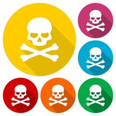 Crossbones and skull icons set with long shadow