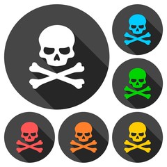 Crossbones and skull icons set with long shadow