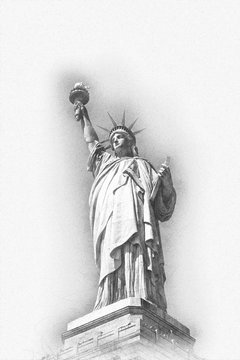 Artistic greyscale image of Statue of Liberty