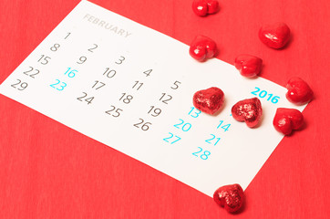 date of February 14 on the calendar, Valentine's Day red heart e