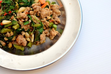 Thai spicy food, stir fried pork whit basil