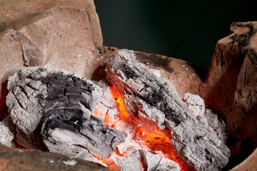 burning charcoal in old stove, thailand tradition