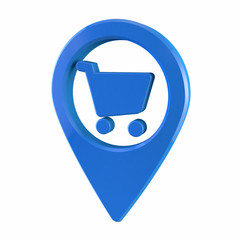 Blue Map pin. Shop or sell icon.