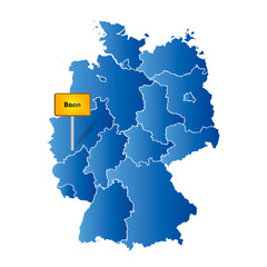 Deutsche Landkarte mit Ortstafel Markierung auf der deutschen Stadt Bonn