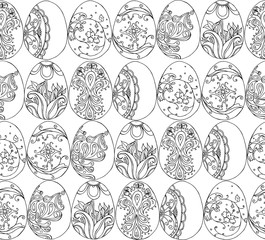 Hand drawn doodle easter eggs seamless pattern background. Coloring book vector