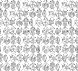 Hand drawn doodle easter eggs seamless pattern background. Coloring book vector