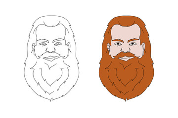 Illustration of the head of hipster.Black and color variant