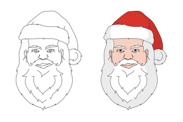 Illustration of the head of Santa Claus.Black and color variant