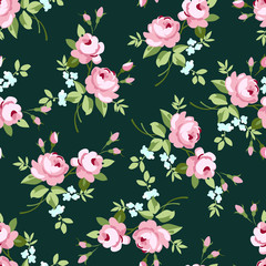 Seamless floral pattern with little pink roses