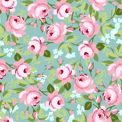Seamless floral pattern with little pink roses - 100722411