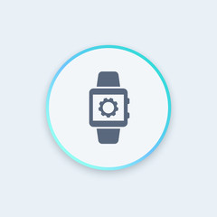 smart watch round icon, smartwatch, wearable electronics, wearable technology icon, vector illustration