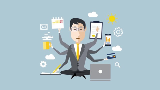 Businessman with multitasking and multi skill. Animated 