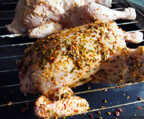 Home cooking - raw chicken with herbs and orange