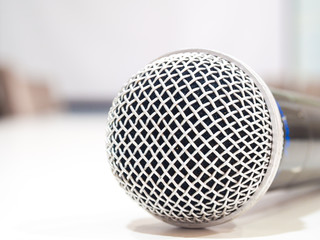 Microphone close up in white room
