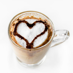 Cappuccino coffee with heart shape art 