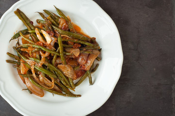 Taze Fasulye, a traditional Turkish dish of green beans in olive oil.