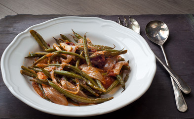 Taze Fasulye, a traditional Turkish dish of green beans in olive oil.
