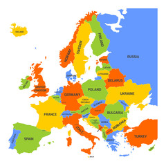 Fototapeta premium Kolorowa mapa Europy