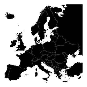 Black blank map of Europe