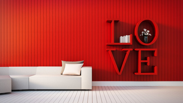 Love - modern interior for Valentine's day / 3D render image