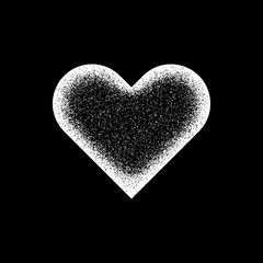 Fototapeta premium White abstract heart sign badge, Valentines day blank button template with grain, noise, dotwork, halftone, grunge texture for logo, banners, labels, web, prints. 14th february. Vector illustration.