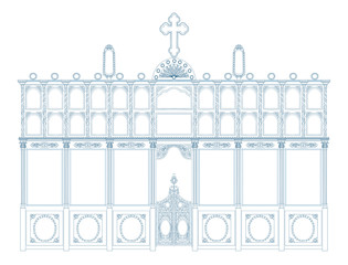 Blueprint of an iconostasis on white background