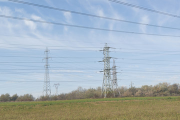 electryc power pole in yellow flower field