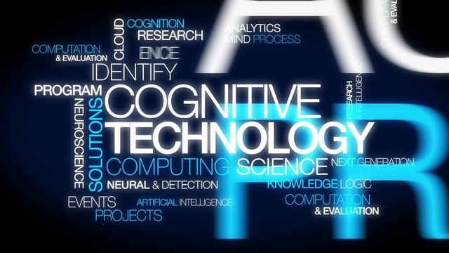 Cognitive Technology Computing science brain words tag cloud text Warning System animation