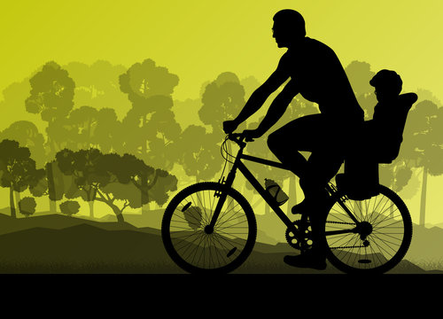 Cycling cyclist bike family silhouette athlete vector background