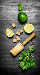 Lime style. Fresh mint, limes, black sugar and pestle.