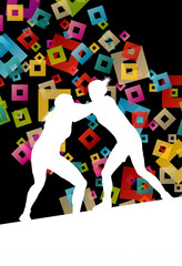 Greek roman wrestling active young women sport silhouettes vecto