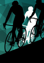 Active men cyclists bicycle riders in abstract sport landscape b