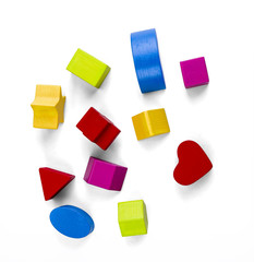 Wooden color toy blocks isolated on white with clipping path