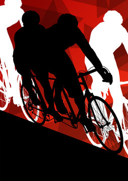 Active men cyclists bicycle riders in abstract sport landscape b