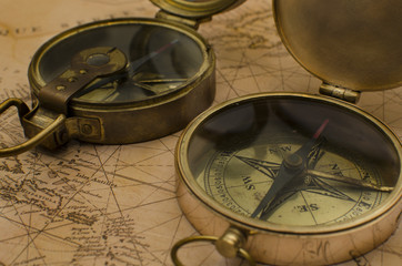 Vintage compass and map