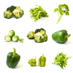 composition légumes vert sur fond blanc