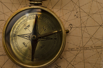 Vintage compass and map