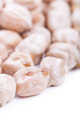 Raw dry chickpeas on white background
