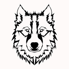 Vector illustration of wolf face black and white tattoo