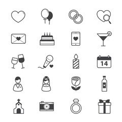 Valentine and Love Wedding Icons Line