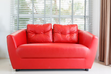 Red sofa in living room