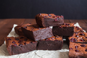 Cake chocolate brownies on wooden background