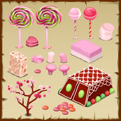 Big pink set of candies and different sweets