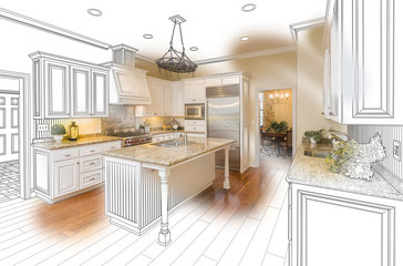 Custom Kitchen Design Drawing and Brushed Photo Combination