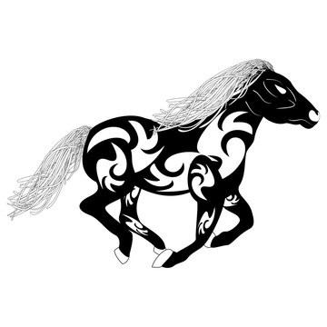 Vector tribal silhouette of a running horse