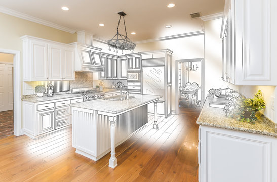 Custom Kitchen Design Drawing and Brushed Photo Combination