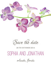 Wedding invitation watercolor with orchid flowers.