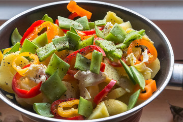 Asian cuisine healthy raw food prepared to cook in pan