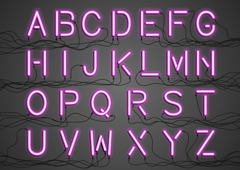 Glowing Neon light bulbs with wires connected. Vector eps10.